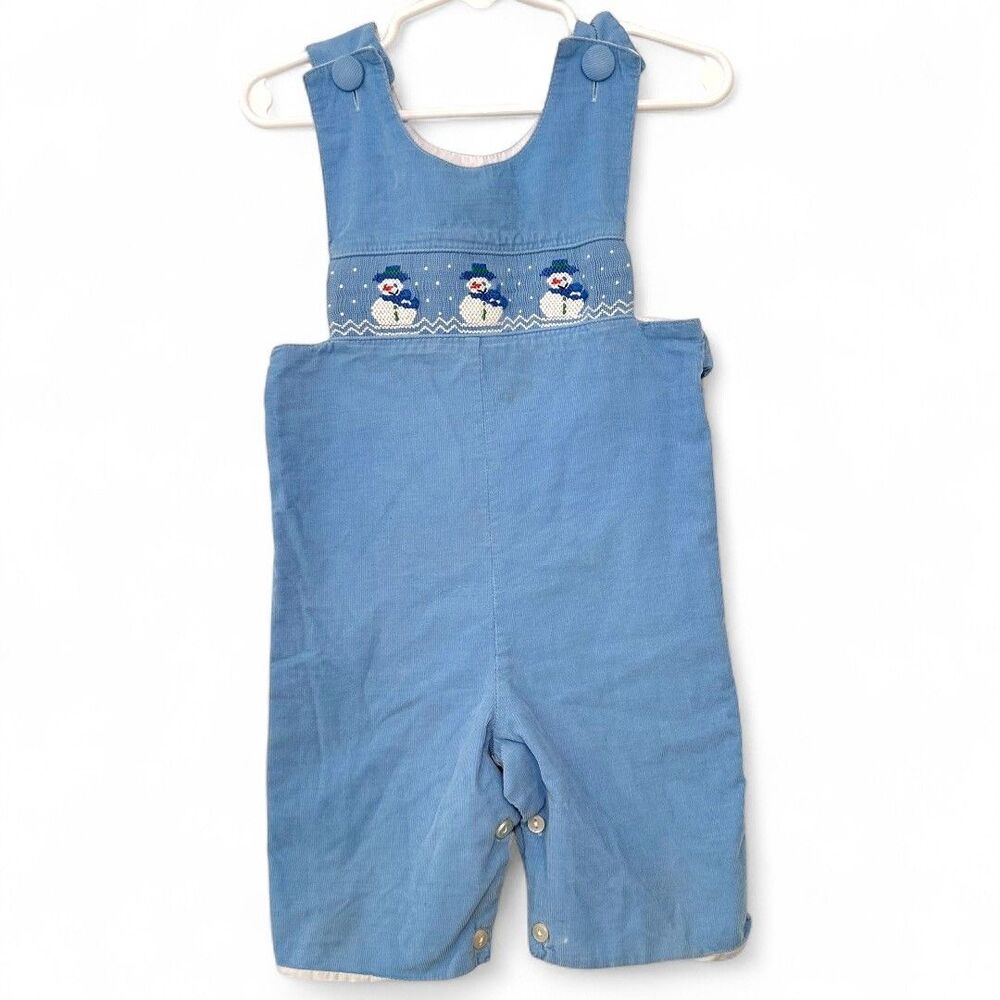 Amanda Remembered Smocked Snowman Longall Overalls Romper 12 Months Christmas